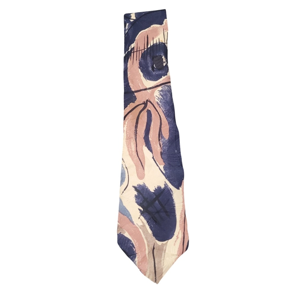 Villa Bugatti OS Abstract Silk Tie Mens Navy Mauve Italian Designer Necktie